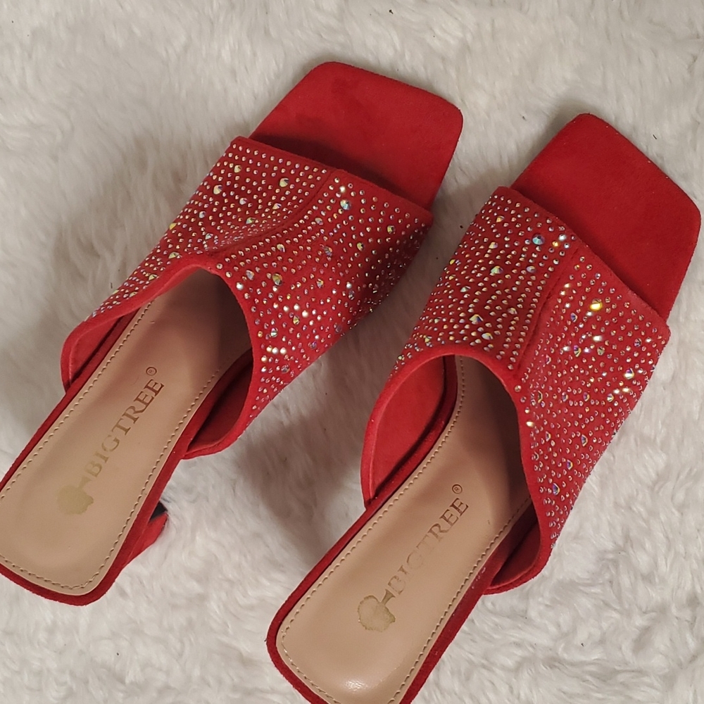 Big Tree Red Velvet Square Toe Diamond Studded 4-… - image 2